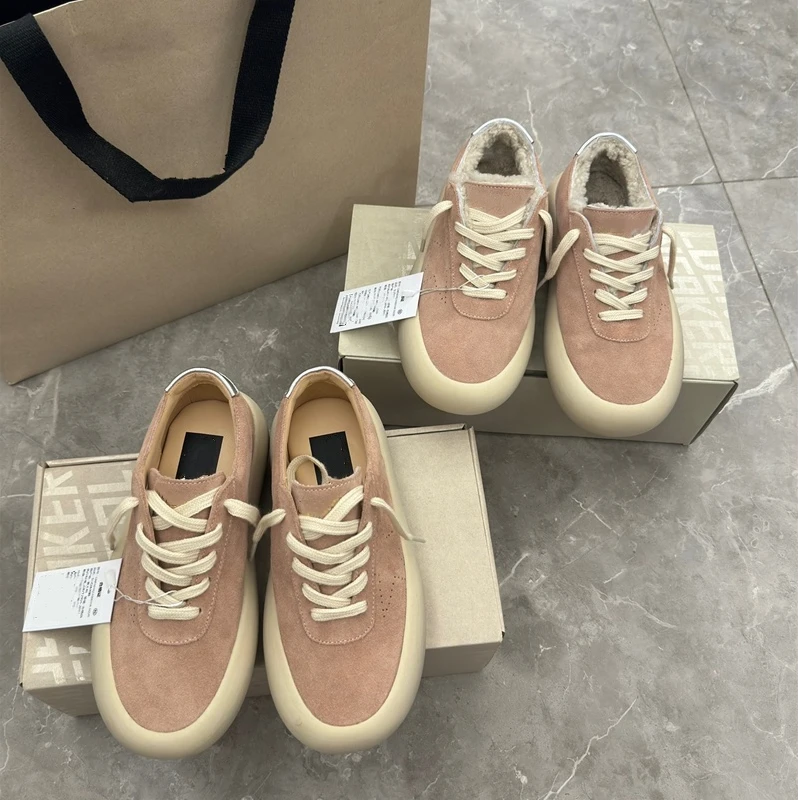 24秋冬新款藕粉色加厚毛里星星面包鞋做旧小脏鞋踩屎感休闲板鞋