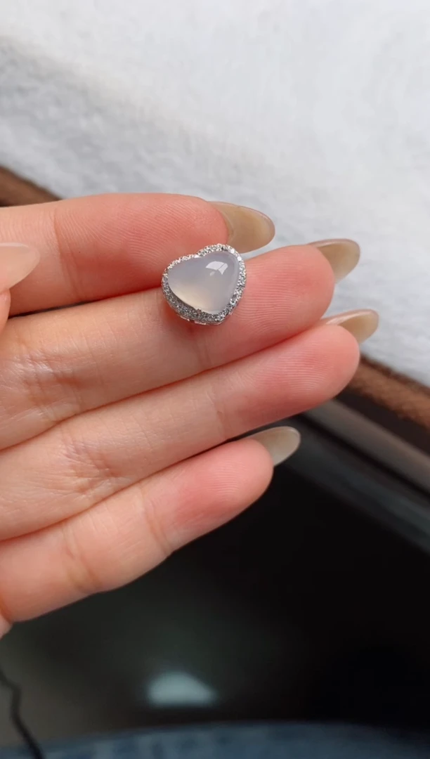 银S925镶嵌戒指翡翠凉**花天然A货翡翠