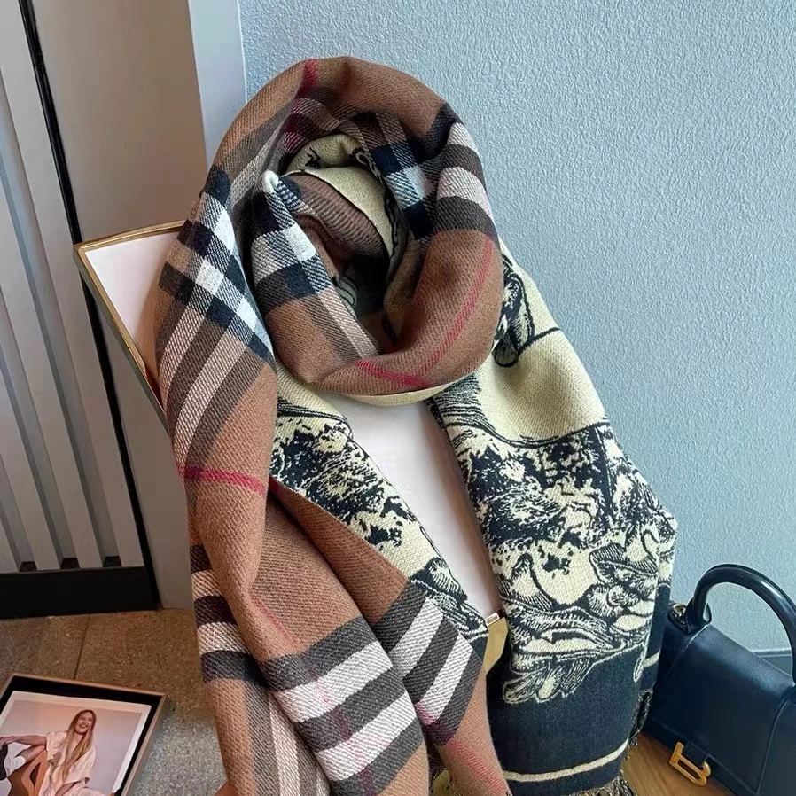 LIGHTNINGPARK 秋冬英式百搭双面轻奢保暖披肩经典色围巾