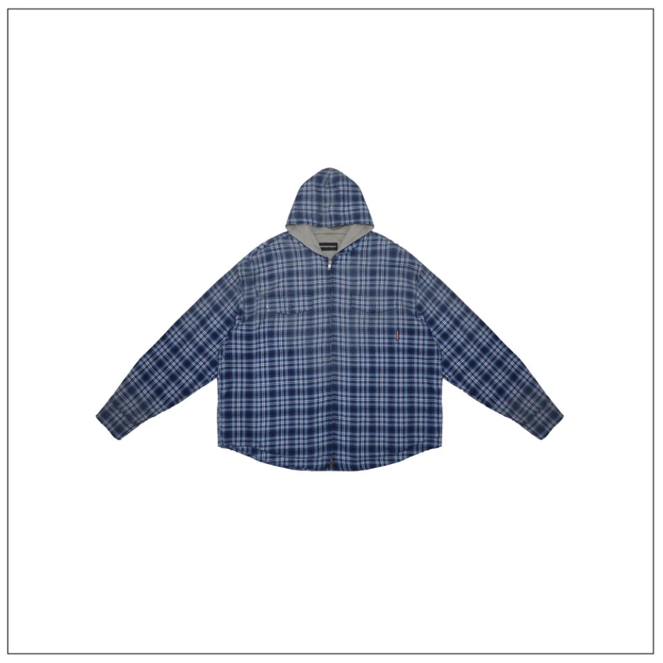 【广州】MASONPRINCE*旧化高肩连帽格纹衬衫