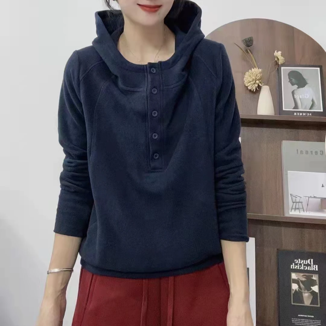 8256新款加绒加厚冬季简约休闲百搭连帽卫衣