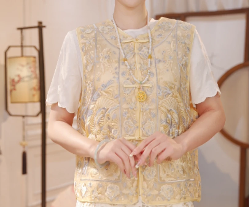 丝年.栀子｜新中式国风时尚百搭重磅百万针刺绣背心-5252
