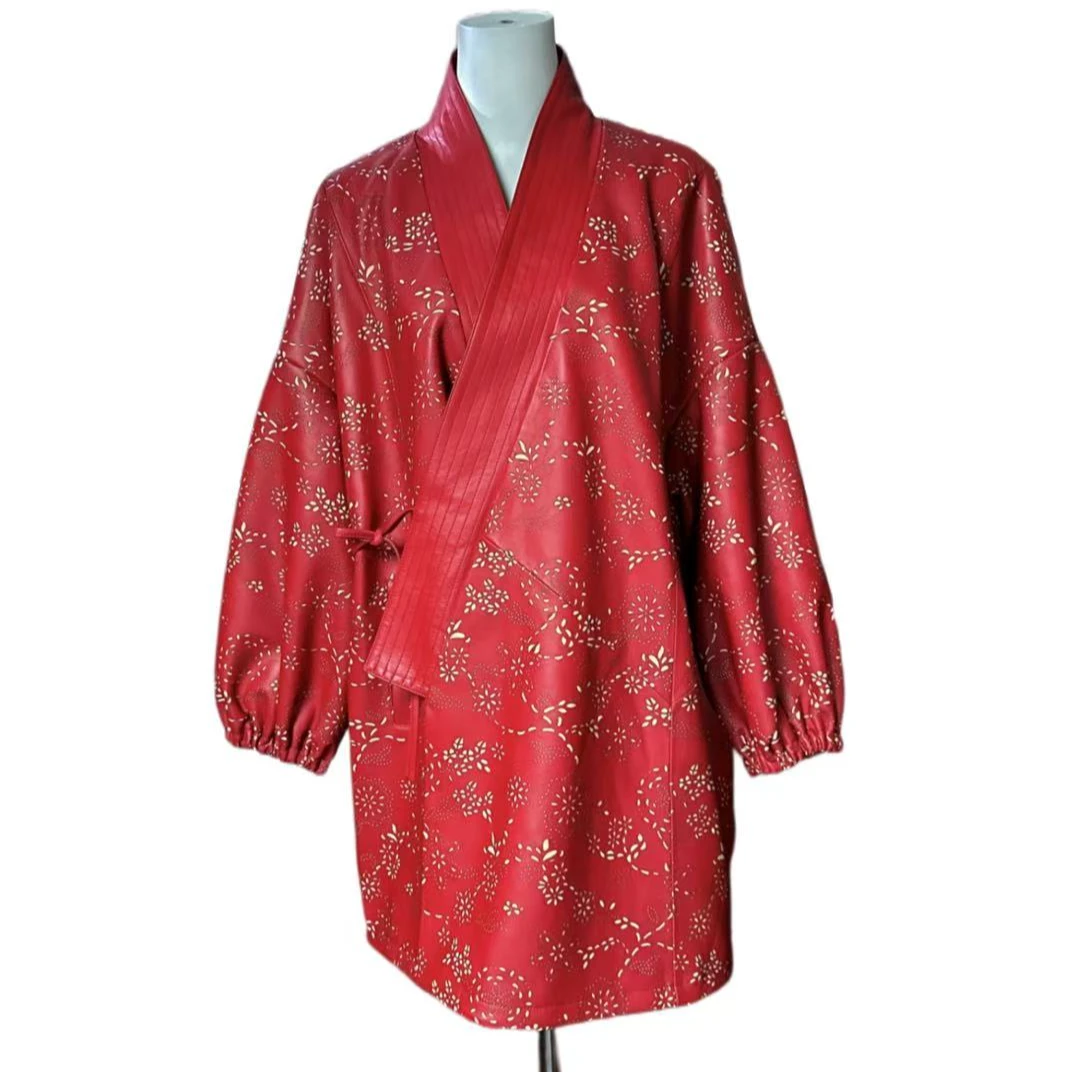 女装汉服中国风长袖红色日常皮衣外套