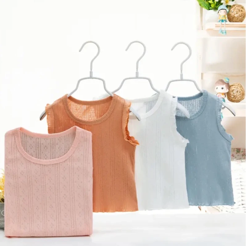 Bitai Bear/比泰熊女宝宝夏季薄款无袖纯棉提花夏装网眼透气背心