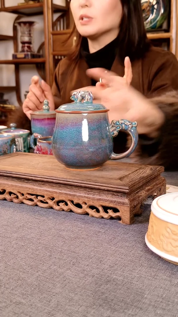 瓷片龙头杯 土魂钧瓷