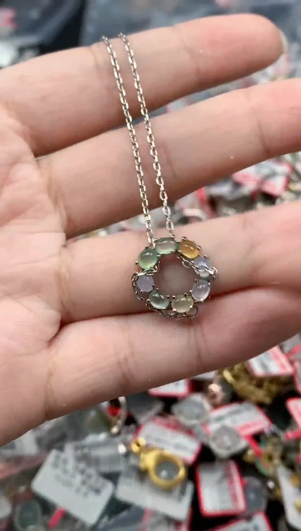 翡翠戒指银S925镶嵌缅甸天然翡翠