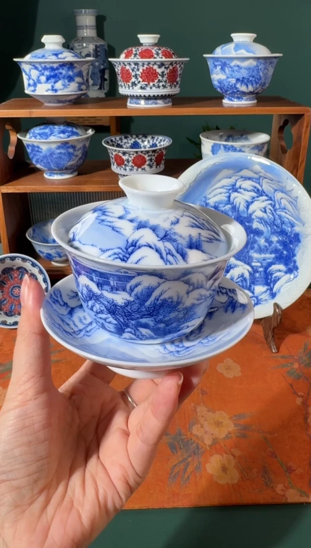 【闪购商品】杯画堂春雪景三才盖碗