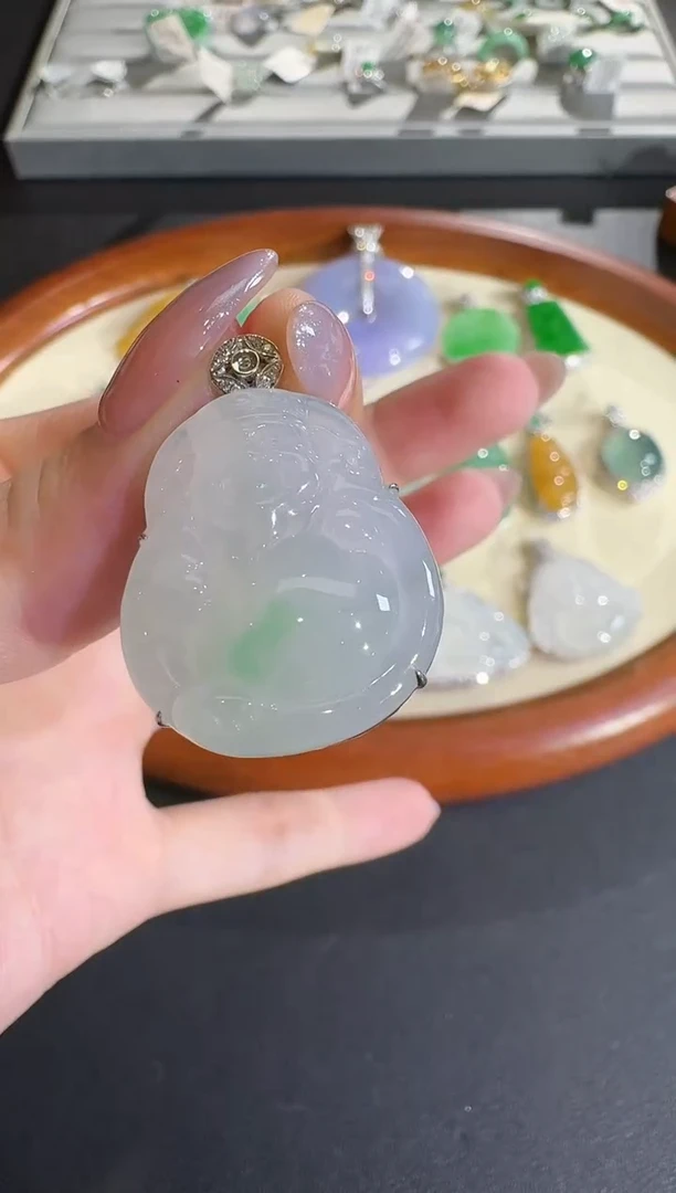 吊坠(不含链)18K金镶嵌翡翠【源头工厂】钻石镶嵌