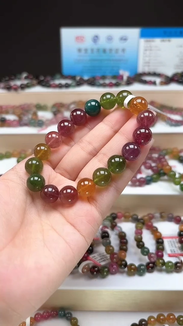 【闪购商品】碧玺手串未镶嵌11.2mm艳丽彩虹色玻璃体单圈手串