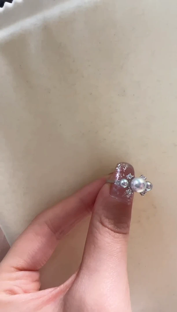 银S925镶嵌海水珍珠DA xc095 灰珠戒指