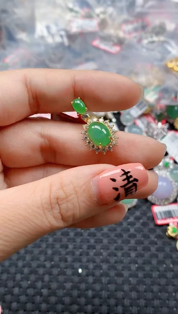 银S925镶嵌戒指翡翠天然A货缅甸翡翠