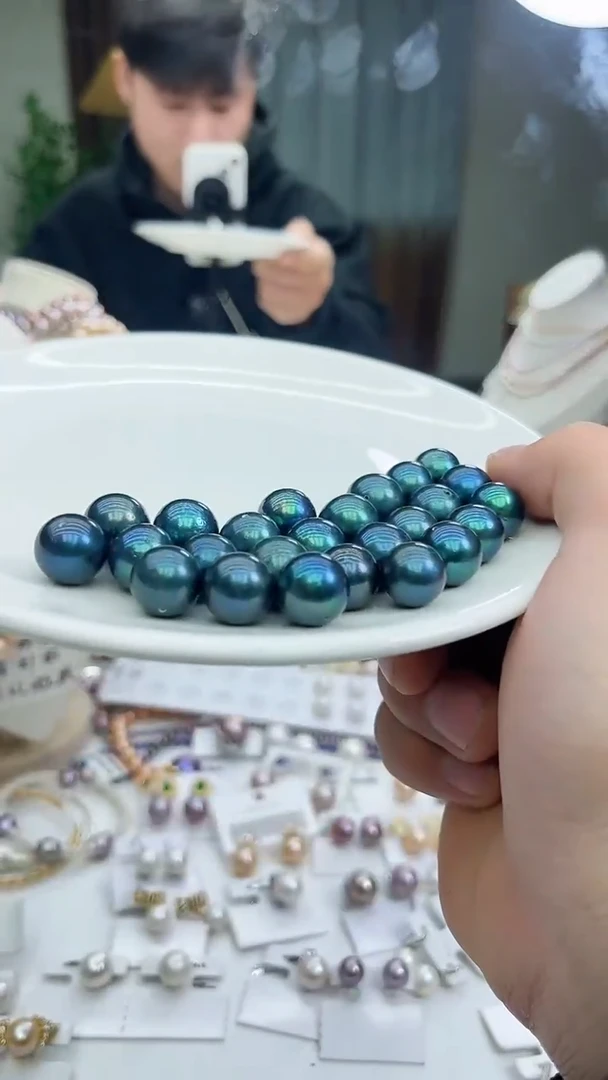 未镶嵌裸珠淡水珍珠孔雀绿色系13-14mm(多样性发一）