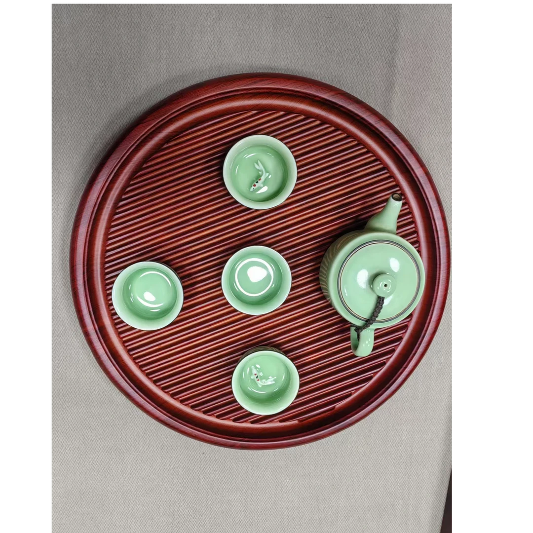 40*40*4圆形实木茶盘红酸枝色