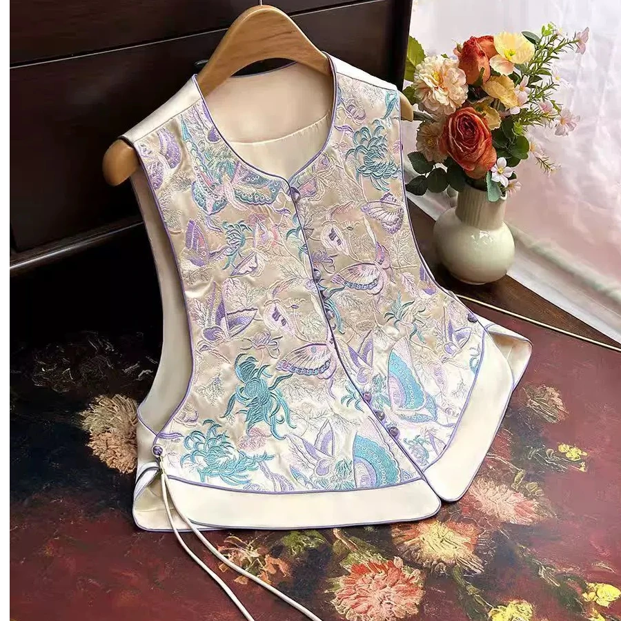 【蝶蝶】2025新款春季马甲新中式宽松圆领重工绣花气质上衣马夹女款