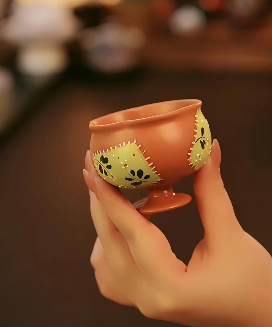 木兮小雏菊全手绘釉下彩复古创意女性青云茶斋陶瓷茶具高足花口杯