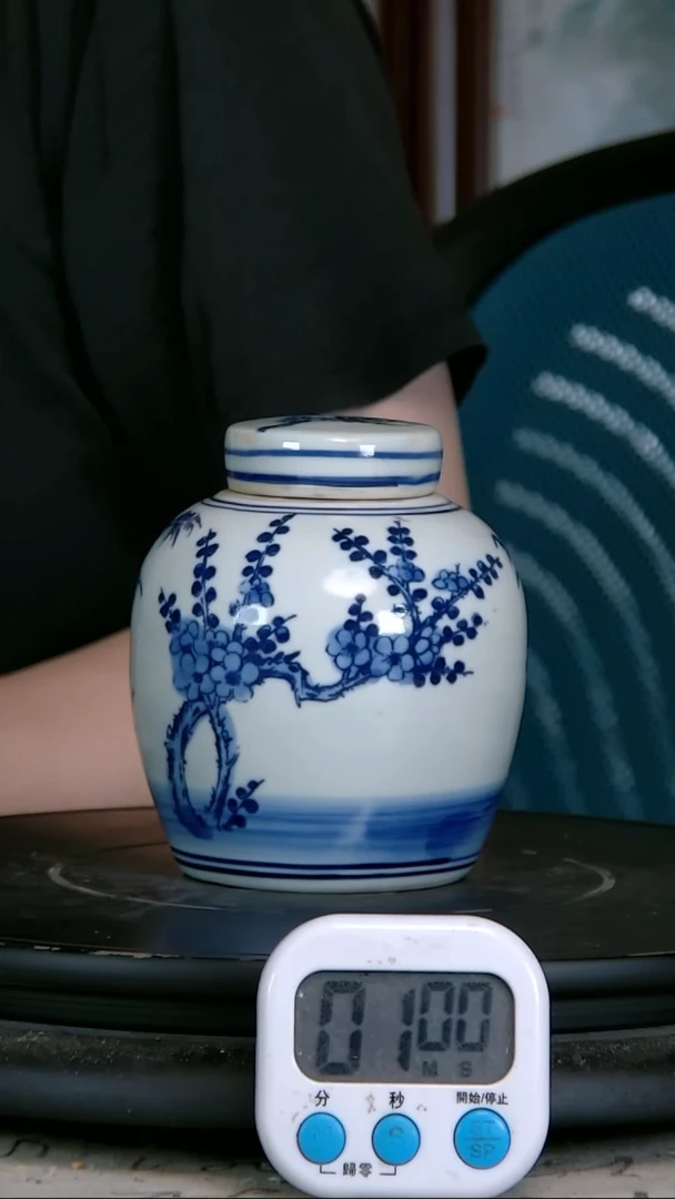 陈*青花精绘花卉图罐