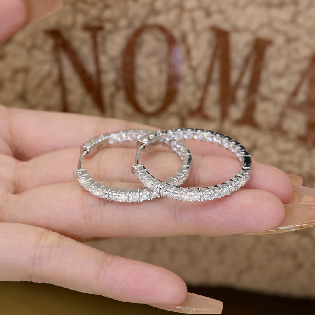 925银莫桑石耳饰 新品排镶耳扣镶嵌耳环轻奢温柔百搭小众气质