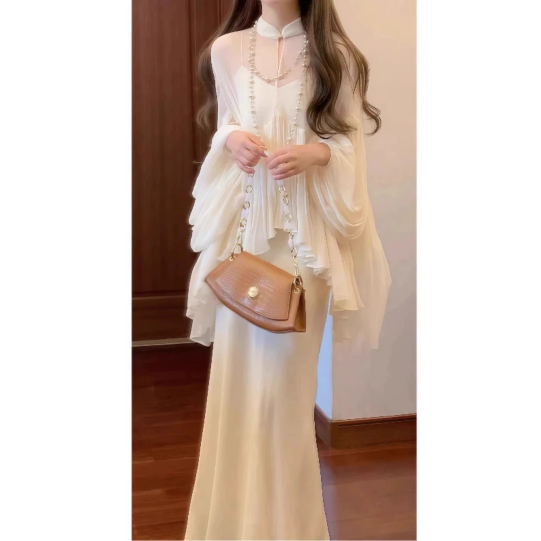 夏季穿搭一整套2025新款新中式上衣吊带鱼尾连衣裙气质漂亮套装女