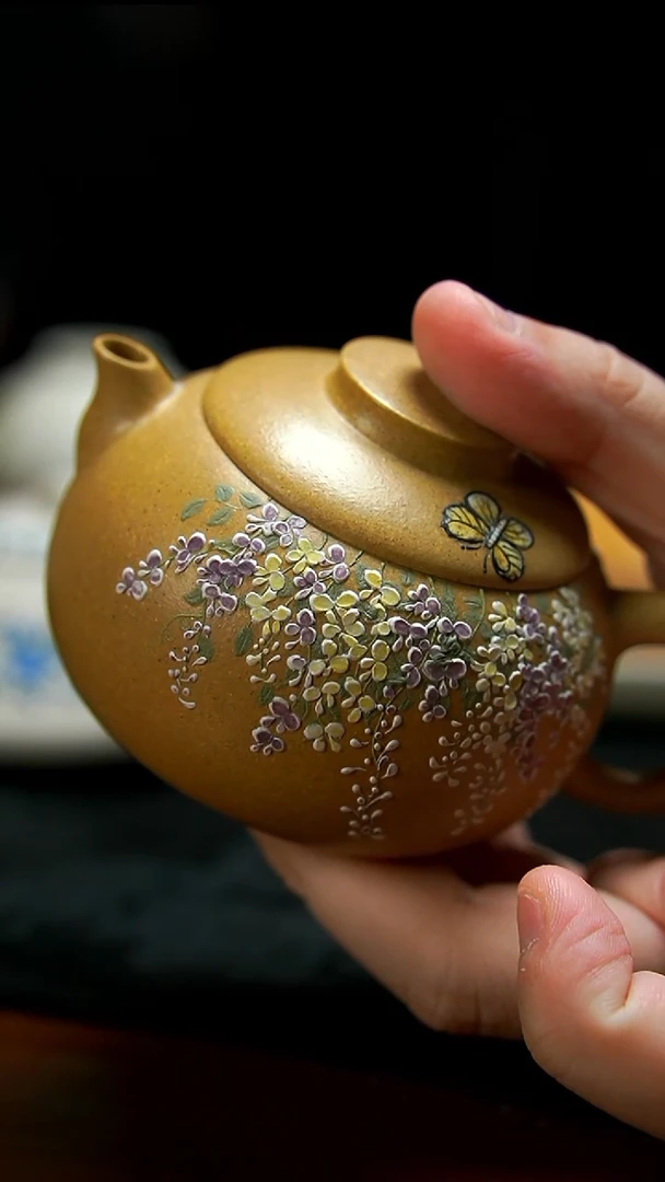 茶壶紫砂本绿紫荆花壶