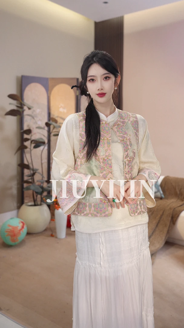 九亿锦【望舒】新中式春夏季日常古风桑蚕丝宋锦马甲女装