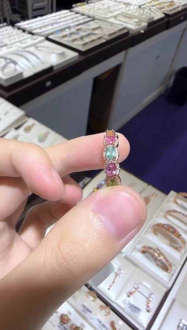 【闪购商品】碧玺戒指银S925镶嵌排戒