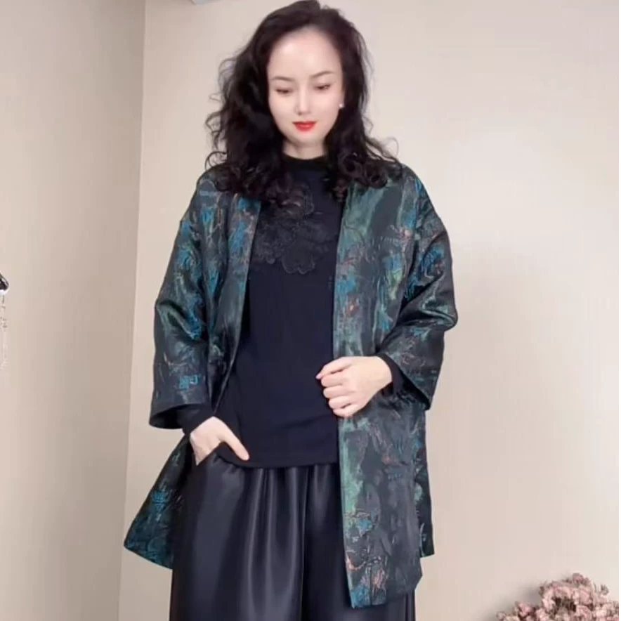 【鑫兰精选】新品高货金属丝花时尚重磅宽松风衣外套