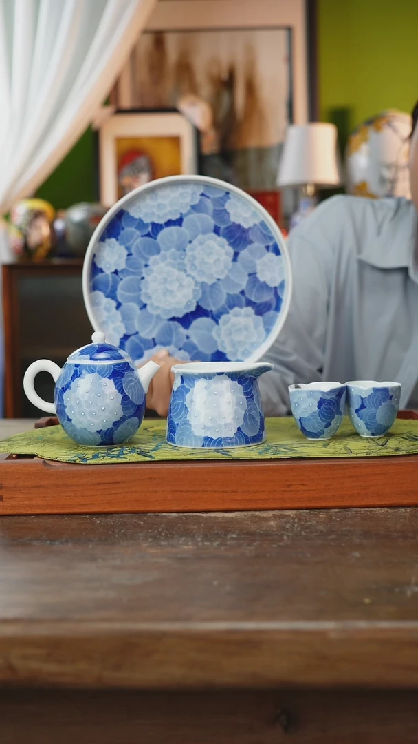 摆件?****?景德镇釉下手绘陶瓷茶具，咖啡杯