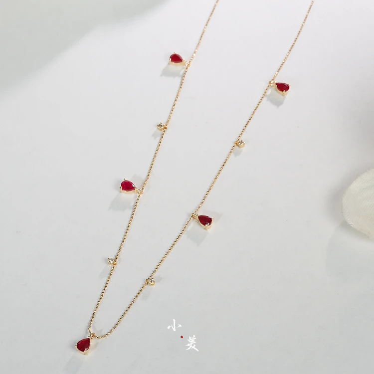 18K金红宝石钻石水滴满天星项链 （多样性发）G80078