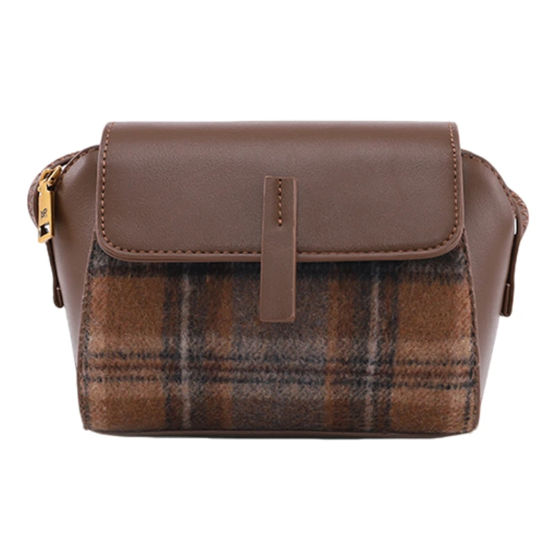 耐磨肩包拼色方形经典复古棕色棋盘格斜挎包休闲单肩