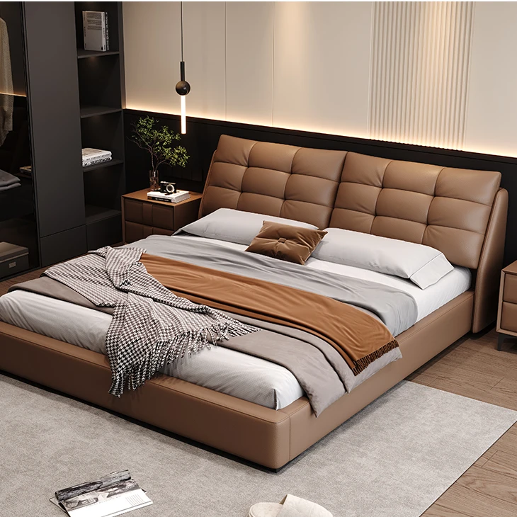 意式泡芙床奶油风主卧次卧小户型婚床轻奢简约双人床真皮床极简