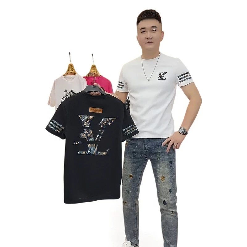 重磅春夏季衣服纯棉T恤短袖男纯色2025爆款修身休闲潮流百搭上衣