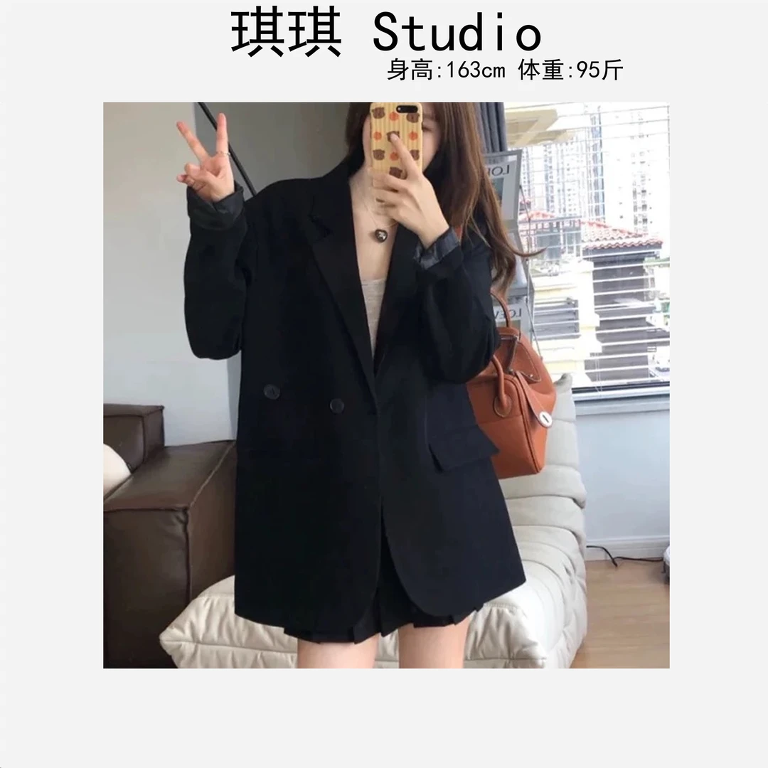 早春新款轻奢高级黑色经典盖帽口袋显瘦减龄百搭西装外套909-G