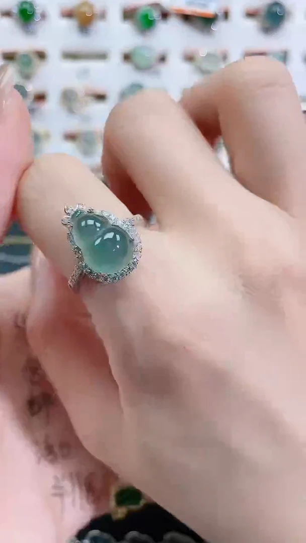 银S925镶嵌戒指翡翠 天然翡翠