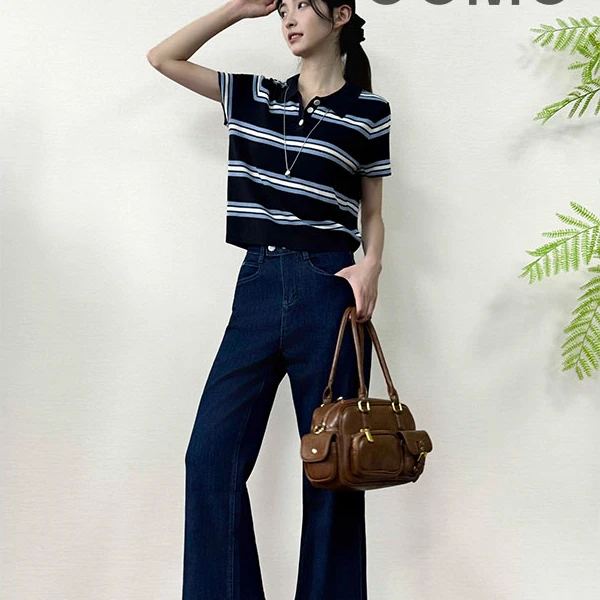 【女装优选】GUMG-夏季复古蓝阔腿直筒九分裤牛仔裤GM10024