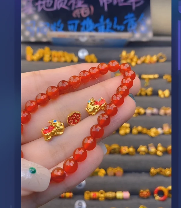 足金999大貔宝*2+平安锁玛 瑙手串/ 多样性发
