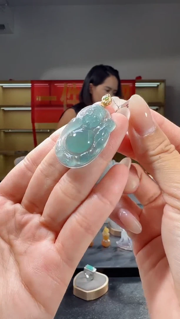 吊坠(不含链)18K金镶嵌翡翠财神（多样性发其一）