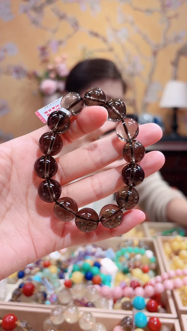 未镶嵌手串水晶14+天然茶晶，天然水晶晶体结构