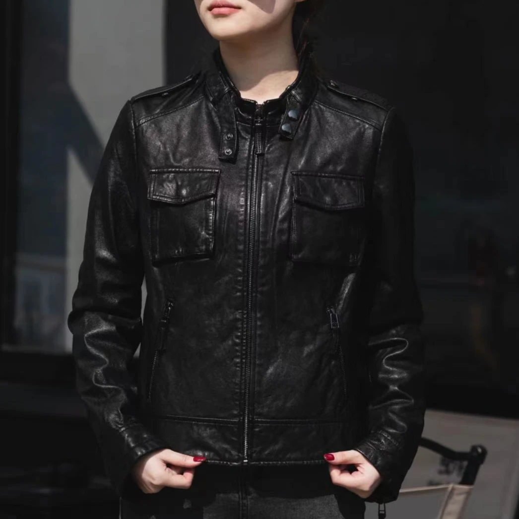 9962女士新款机车服外套植鞣真皮皮衣绵羊皮休闲百搭显瘦时尚