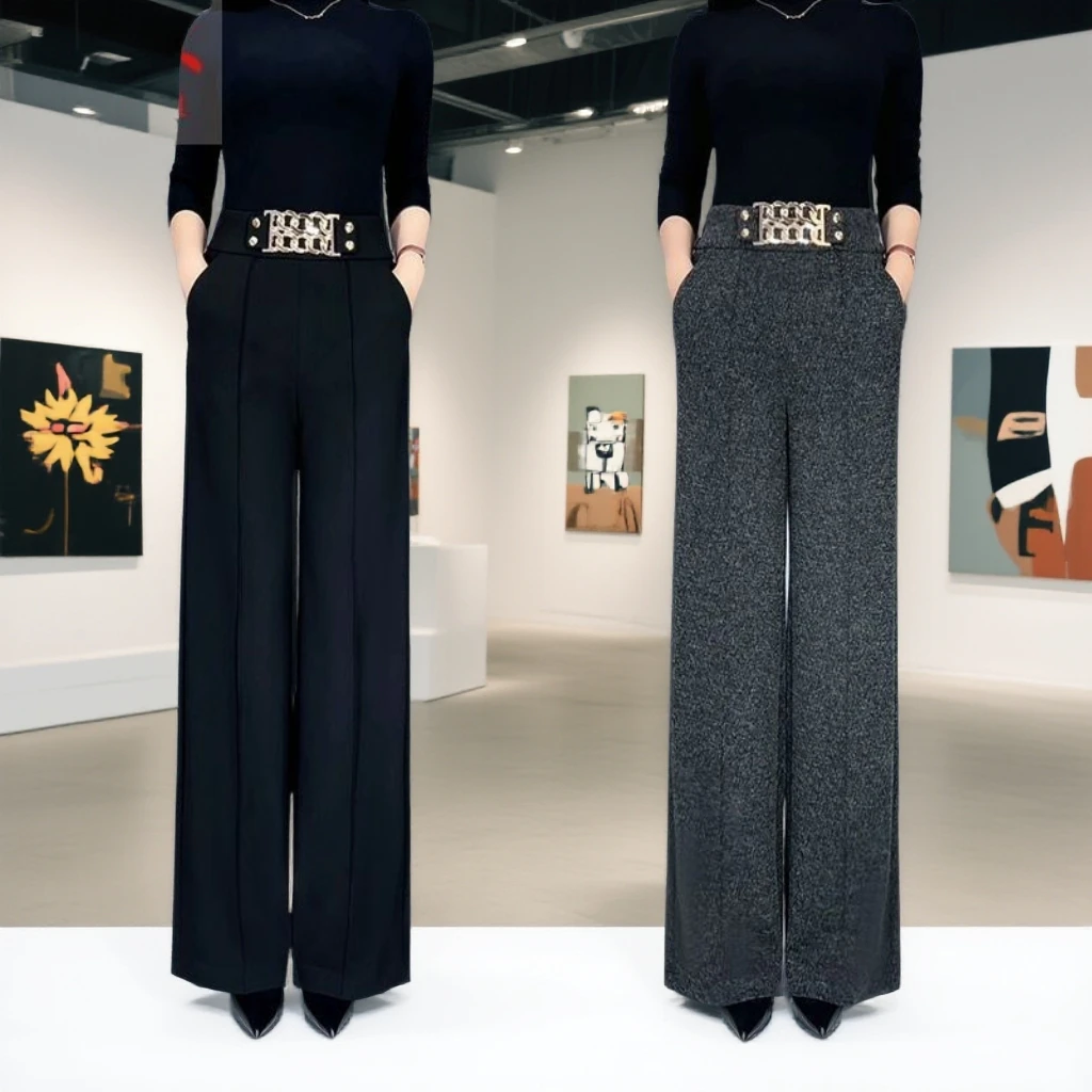 加绒加厚秋冬新款垂感妈妈裤高腰弹力中年妈妈百搭显示窄版直筒裤