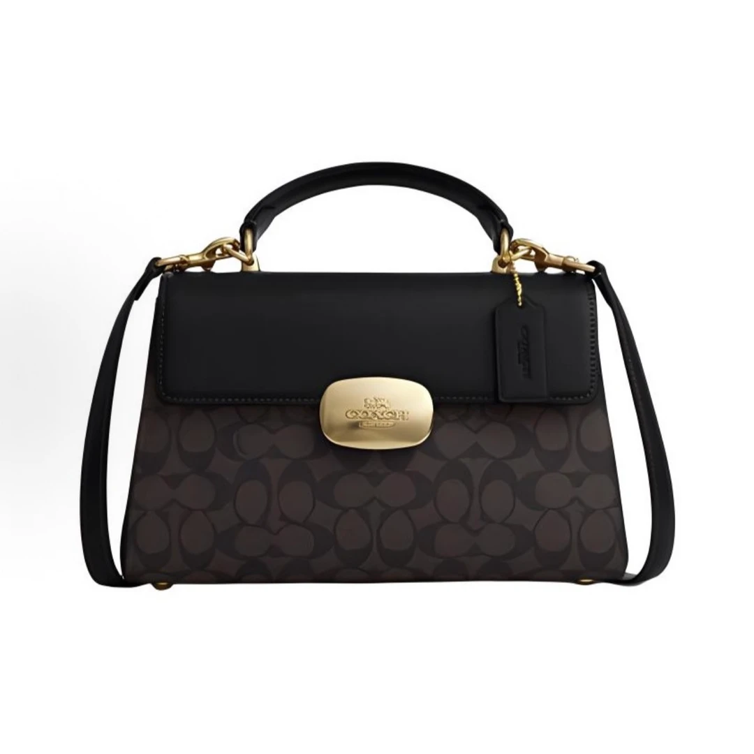 COACH/蔻驰Eliza 27黑拼黑棕老花手提斜挎包 CW012(27*9*17cm)