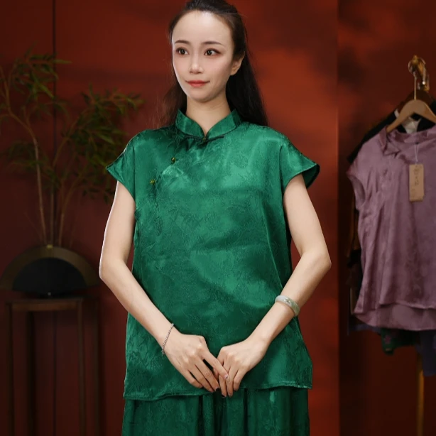 25152素女馆新款素色提花短袖