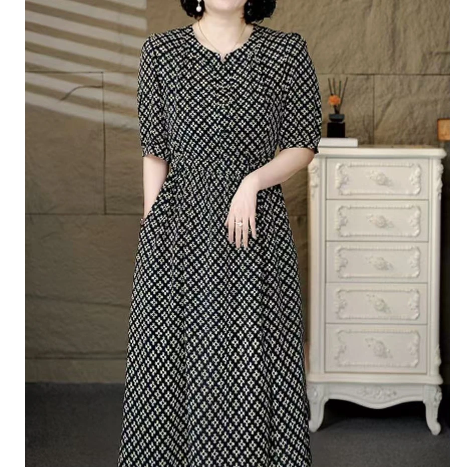 1877【依】新款百搭时尚简约休闲显瘦遮肉减龄收腰连衣裙