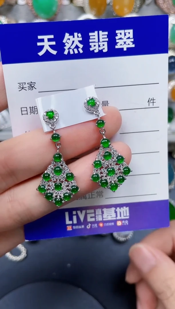 银S925镶嵌翡翠耳饰392