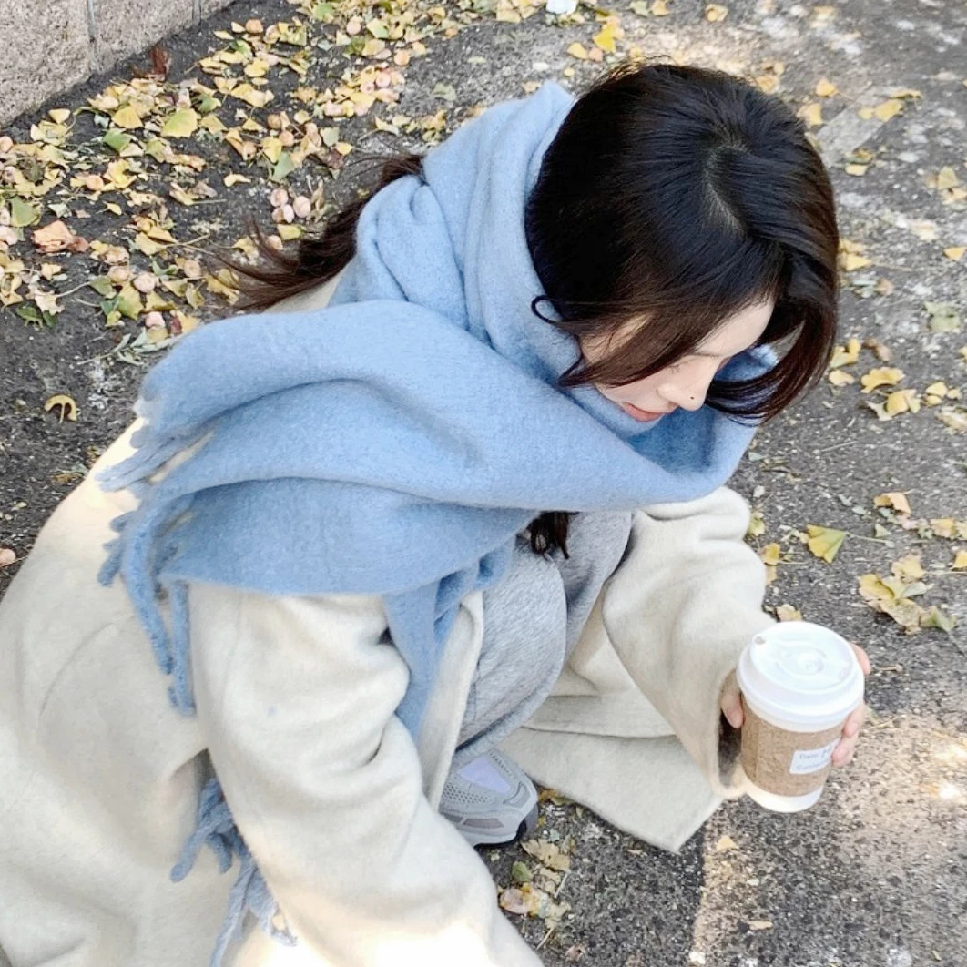 纯色围巾新款秋冬高级感围脖氛围感仿羊绒加厚保暖披肩