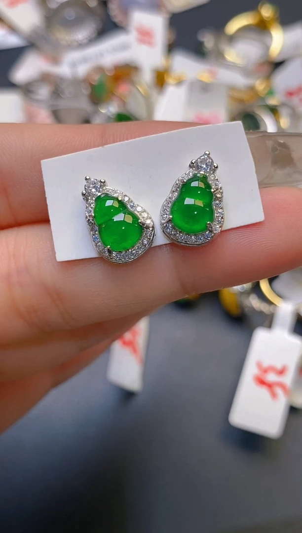 【闪购商品】翡翠耳饰银S925镶嵌天然A货翡翠1