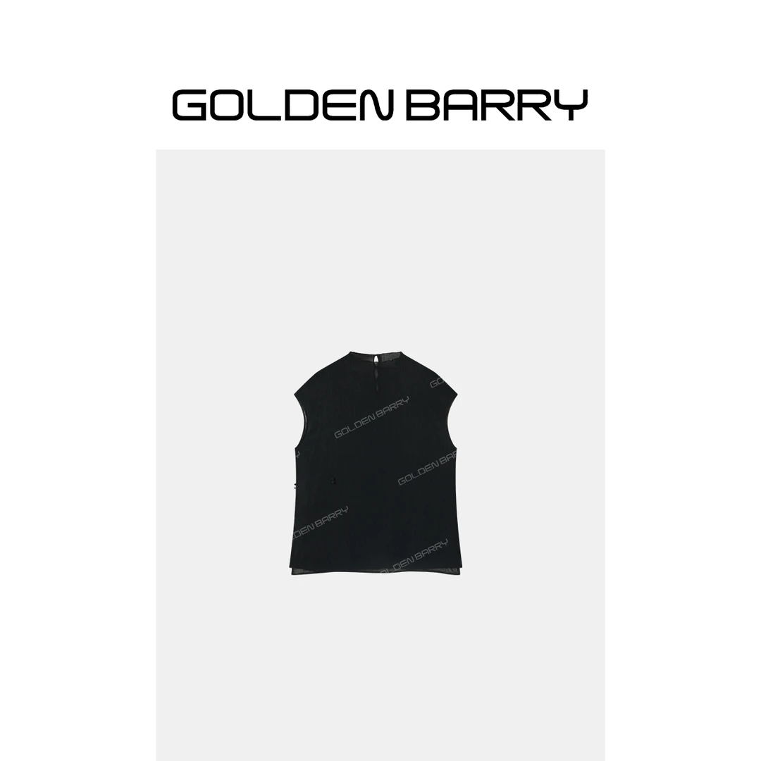 GOLDENBARRY「夜衿衫」肌理感褶皱背心显瘦简约无袖上衣236002