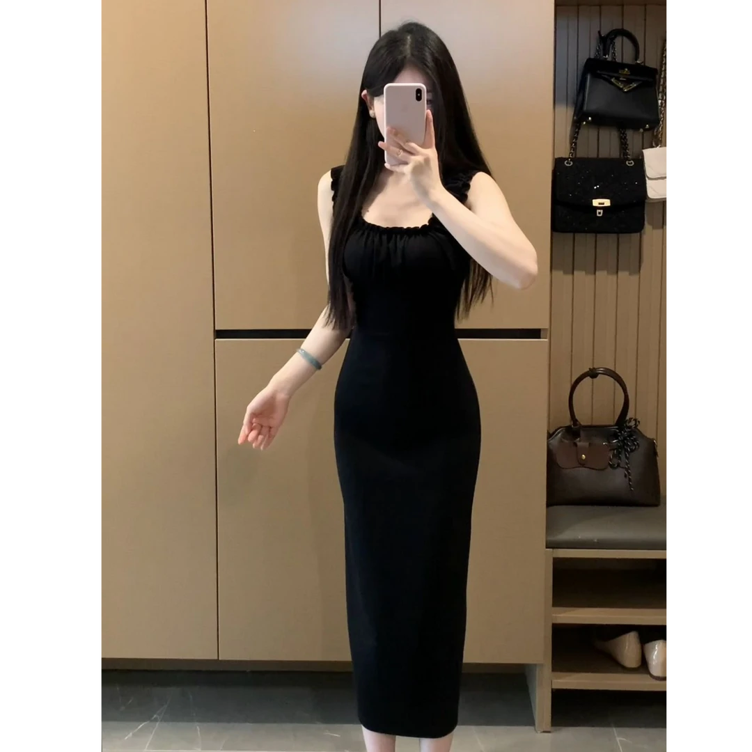 【温柔初见】夏季新款温柔优雅吊带高腰显瘦修身连衣裙XY-153