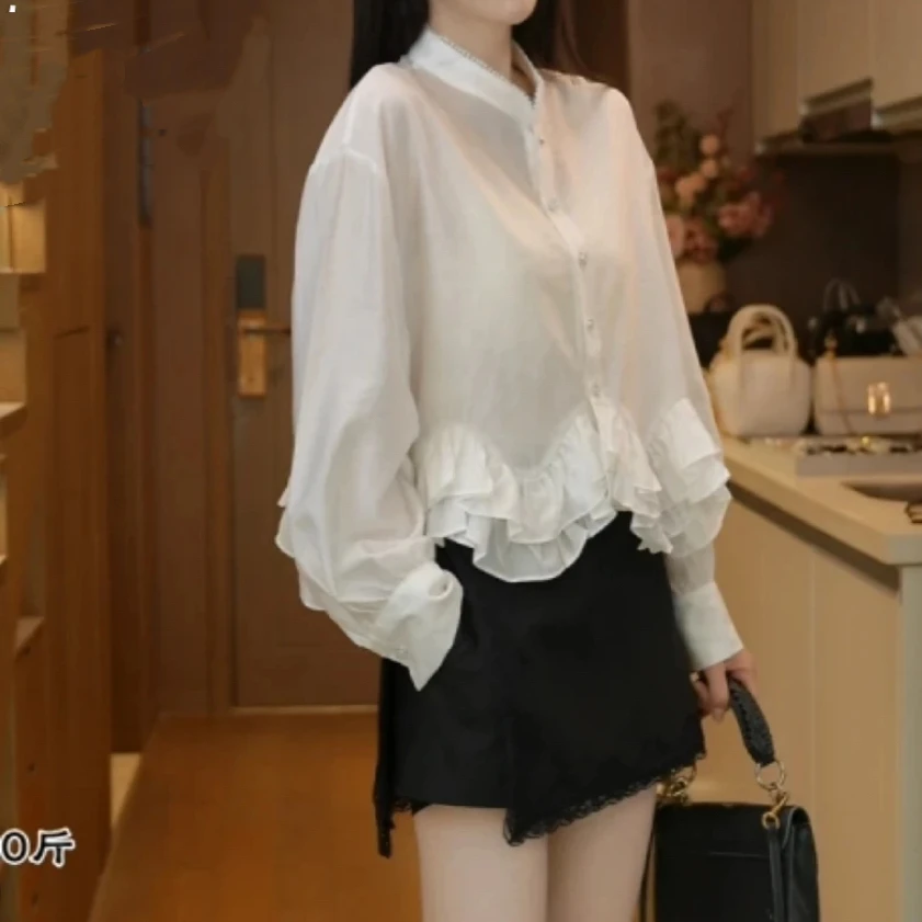 磊磊【甜美计划】荷叶边斗篷设计衬衫2025初秋新款宽松时尚上衣衬衫