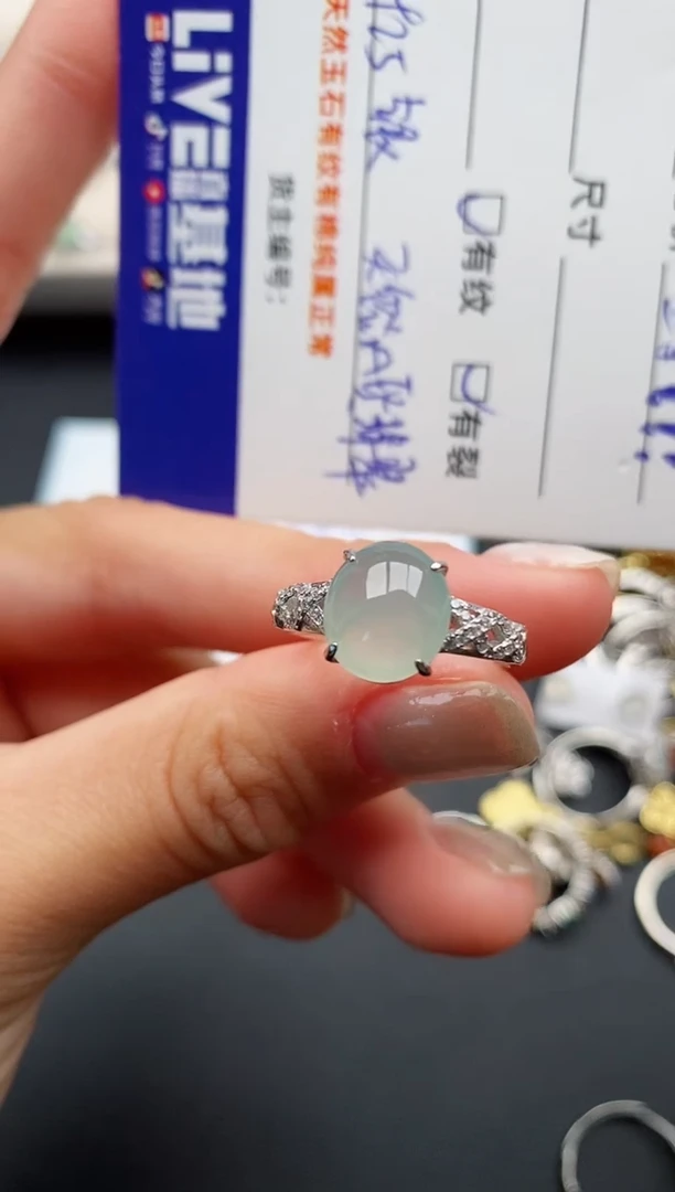 银S925镶嵌戒指翡翠缅甸天然A货翡翠11  2-3