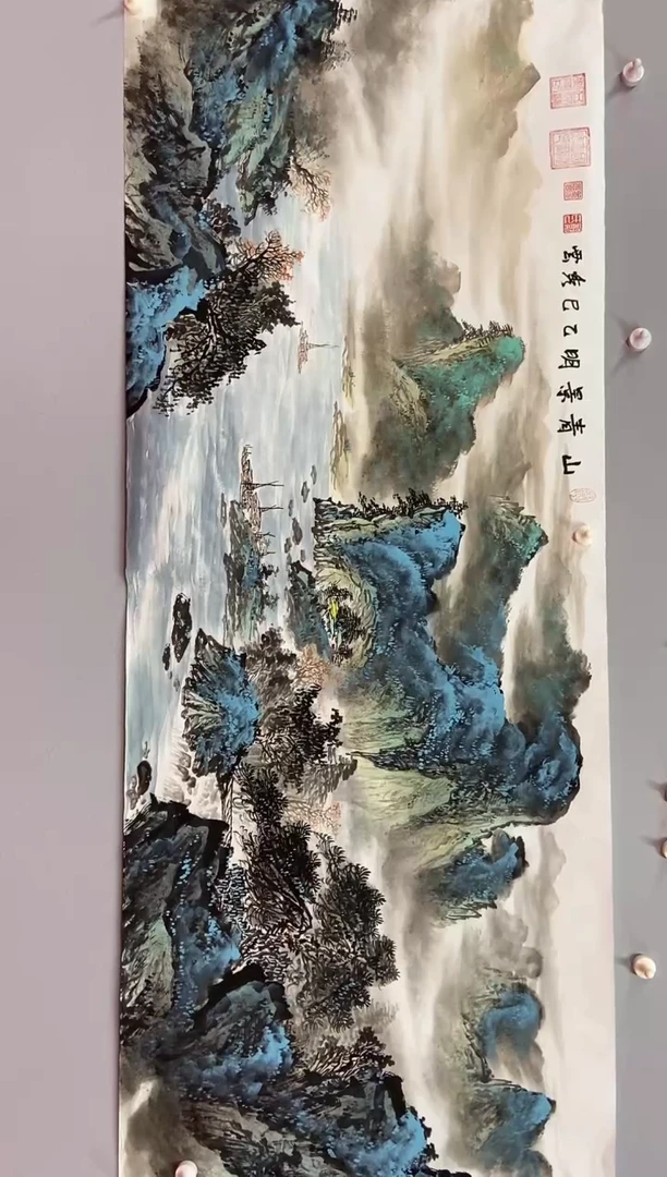 国画郑秀云老师小六尺山青景明